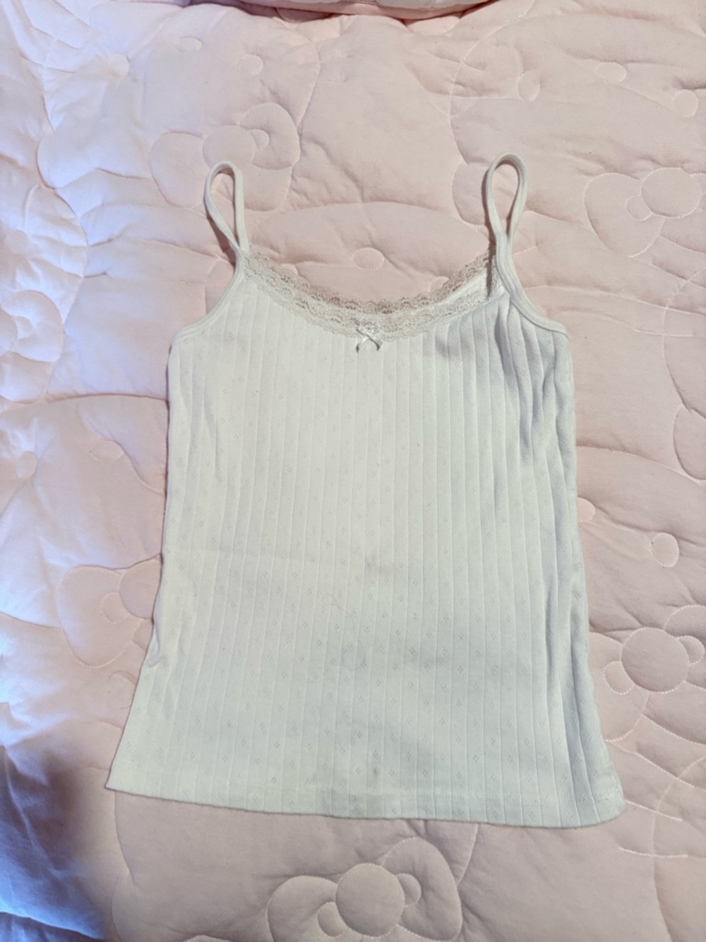 Brandy Melville White Ribbed Lace-Trim Camisole